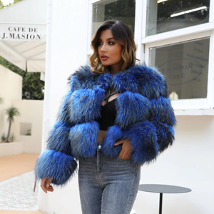 Cappotto Corto in Vera Pelliccia di Volpe e Procione OEM per Donna, Giacca in Pelliccia Personalizzata - Product Image 2
