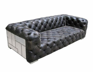 Canapé aviateur en cuir véritable noir vintage design d'usine, meuble de canapé loft industriel 3 places, produit en vrac fait à la main - Product Image 5