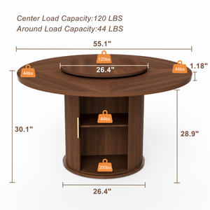 Tavolo da Pranzo Rotondo da 55 Pollici per Sei Persone, con Ripiano a Doppio Livello e Vassoio Girevole Porte Scorrevoli in <span class=keywords><strong>Legno</strong></span> - Product Image 3