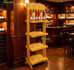 Vino - Estante de Madera de Doble Cara de 4 Niveles para Supermercado, Soporte de Exhibición Resistente para Suelo, Acabado de Madera Original, Desmontable - Product Image 2