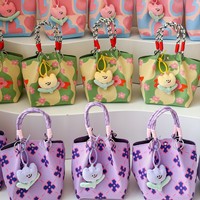 Tas Tote Rajut Poliester Ungu Bertema Bunga untuk Hadiah Hari Guru Musim Panas, Warna Kontras, Penutup Kancing Magnetik, Sempurna untuk Pengacara