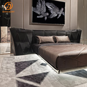 <span class=keywords><strong>Lit</strong></span> Queen Size avec cadre en bois massif, tables <span class=keywords><strong>de</strong></span> chevet et tête <span class=keywords><strong>de</strong></span> <span class=keywords><strong>lit</strong></span> rembourrée, <span class=keywords><strong>lit</strong></span> double noir king size, style post-moderne, véritable velours - Product Image 5