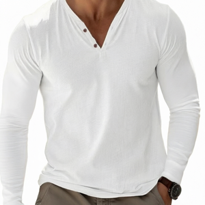 T-shirt Henley à manches longues pour homme, boutonné, décontracté, grande taille - Product Image 1