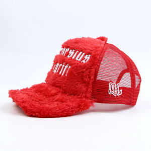 Hochwertige pelzige Gorras Rahmen Baseball Mesh Hut Verkäufer 5 Panel gestickte Logo Mesh Cap benutzer definierte Samt Trucker Hut für Erwachsene - Product Image 5
