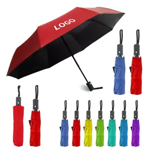 Promotional Full Automatic open close 3 Folding Polyester Pongee Travel windproof umbrella For Gift With Logo Vintage