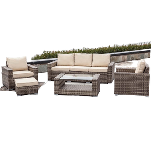 Conjunto de Sofá de Jardim em Rattan de Alta Qualidade com Puff, Móveis para Pátio, Quintal, Villa, Sofás Seccionais para 5 Pessoas - Product Image 1