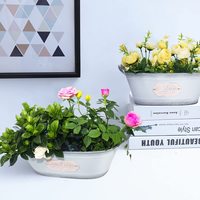 Jardinière ovale en métal galvanisé gris clair, style rustique, pot à fleurs avec poignées