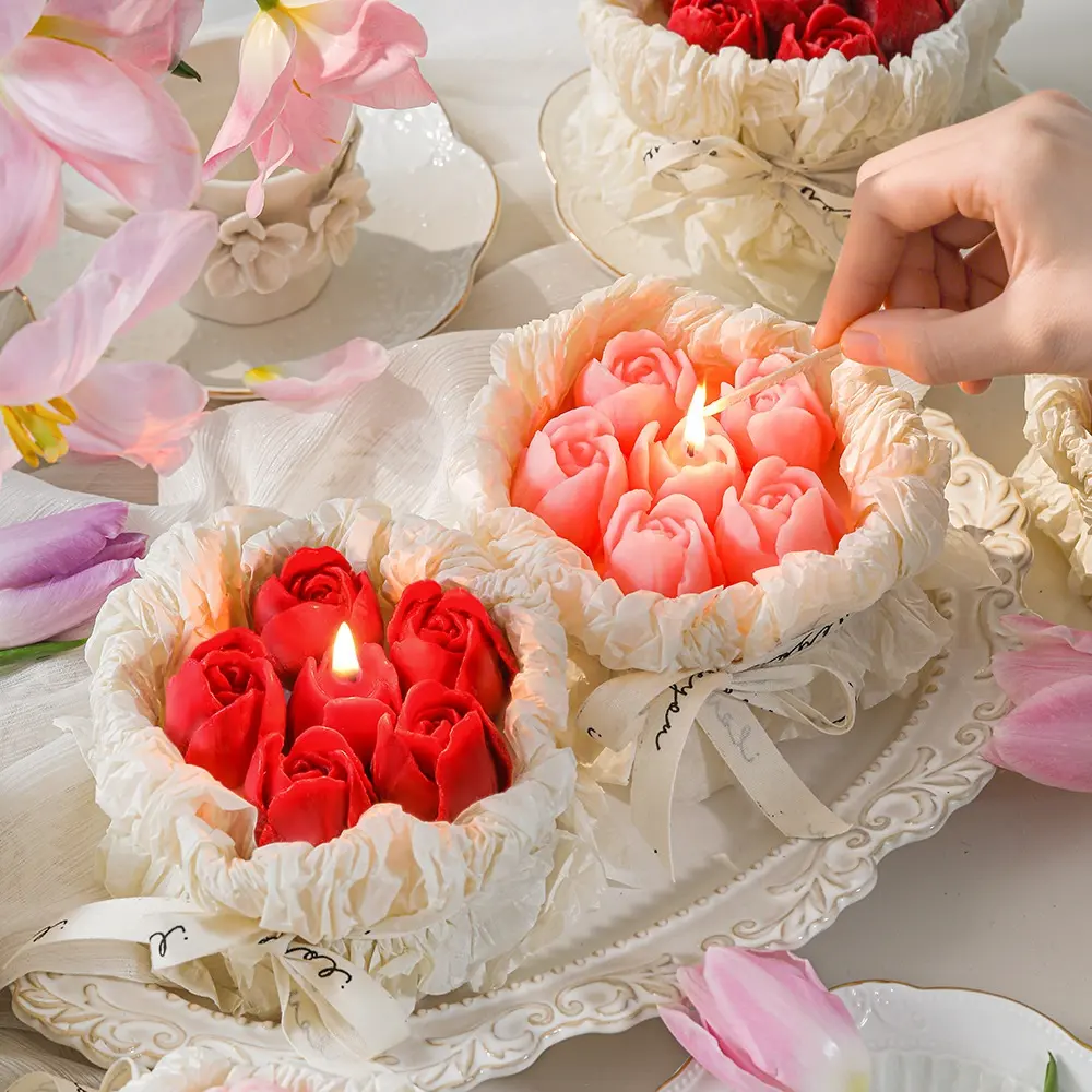 Vela de peônia tulipa de cera de soja feita à mão, flor perfumado
