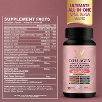 Complément alimentaire multi-collagène naturel en capsules, mélange 14-en-1, pépins de raisin, quercétine, bouteille personnalisée OEM