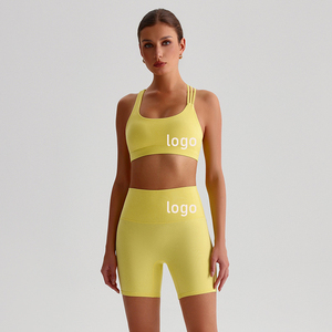 Abbigliamento sportivo sportivo da donna 2 pz Set reggiseno da ginnastica traspirante ad asciugatura rapida e <span class=keywords><strong>pantaloncini</strong></span> modello solido Logo personalizzato all'ingrosso - Product Image 1