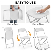 Chaise pliante en plastique blanche portable et imperméable avec pieds en caoutchouc antidérapants pour événements intérieurs et extérieurs, siège empilable