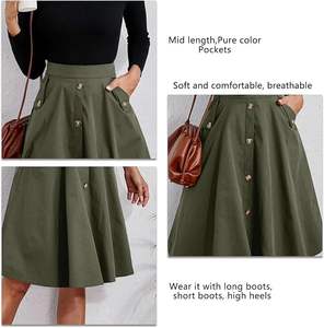 Groothandel Dames Midi Damesrokken Elegant Baggy Met Knoop Hoge Taille Franse Zak Imperium Taille Ademende Lage Prijs - Product Image 2