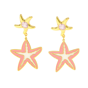Pendientes de Moda con Diseño de Estrella de Mar, Chapados en Oro PVD, Acero Inoxidable 316L, Resistentes y Sostenibles, con Cristal Rosa Colgante - Product Image 2