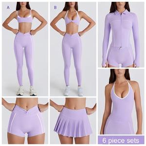 Conjunto Deportivo de 6 Piezas para Mujer, Conjunto de Falda Deportiva de Tenis con Espalda Cruzada, Cuello Cuadrado Transpirable, Cintura Elástica Sólida - Product Image 5