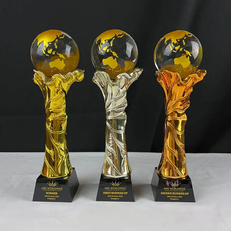 Trofeo de cristal de globo de bronce, dorado y plateado, MH-NJ0200 de premios