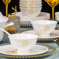 Bol à riz en porcelaine de Jingdezhen grande capacité, style chinois, anti-brûlure, vaisselle de haute qualité pour la maison, plat à soupe, utilisation pour les fêtes