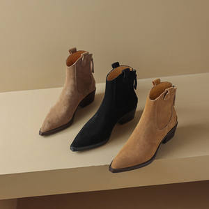 Cialisa taille 34-41 femmes bottes courtes 2025 automne Vintage vache <span class=keywords><strong>daim</strong></span> bout pointu chaussures mi talons fermeture éclair bottines pour dames nouveau - Product Image 4