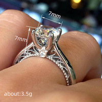 Kadınlar için Kübik Zirkonya Filigran Tektaş Yüzük, 7mm, Beyaz Altın Kaplama Pirinç Vintage Nişan Tarzı