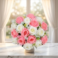 Künstlicher Seidenrosen-Brautstrauß Handgehaltenes Blumenarrangement 18 Europäische Rosen Hochzeits-Schlafzimmer-Deko Wiederverwendbar Recycelbar