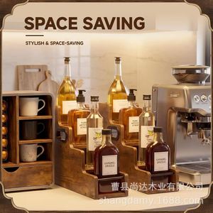 Retro wooden spice bottle storage rack, tiered wine display rack, multi-tiered <b>desktop</b> <b>shelf</b> for storage and display. - Product Image 4
