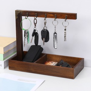 Caja de almacenamiento de madera para escritorio con ganchos para llaves, organizador para gafas, reloj y control remoto, tipo rectangular. - Product Image 4