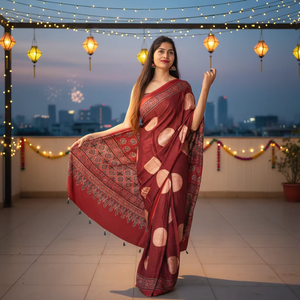 Sari de Seda Modal Premium, Suave y Ligero, Diseño Floral Étnico Moderno, Largo hasta el Suelo, para Festivales y Fiestas, Venta al Por Mayor para Exportación - Product Image 1