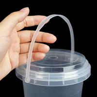 Contenants réutilisables en plastique PP pour thé au lait et boissons Boba, 500 ml/700 ml/1000 ml, seau rond avec poignée, couvercles personnalisés avec logo