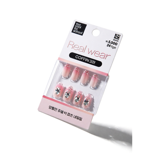 Too Cool For School Real Wear Coffin Nail Tips 24 piezas Diseño con purpurina rosa - Product Image 2