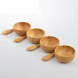 מכירה חמה ידידותית לסביבה עגולה במבוק סט קערת מסכת ערבוב פנים קערת עץ טבעי עם סט כפיות לטיפוח העור - Product Image 3