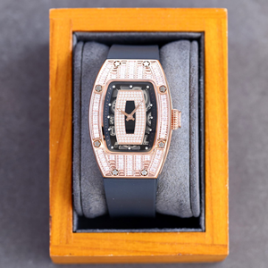 Classic Barrel-shaped Luxury Unisex Mechanical Movement Carbon Fiber <b>case</b> <b>Watch</b> Diamond-encrusted Hollow Dial Design Fashionable - Product Image 4