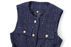Nouveau <span class=keywords><strong>Gilet</strong></span> <span class=keywords><strong>Femme</strong></span> Rétro Chic 2024, Col Rond Texturé, <span class=keywords><strong>Sans</strong></span> Manches, Ceinture Joker Ornée de Perles, Coupe Slim. - Product Image 3