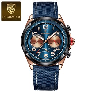 POEDAGAR 862 Montre-bracelet pour homme en quartz avec bracelet en nylon et cuir, montre de luxe étanche, chronographe lumineux avec date pour montres pour hommes - Product Image 2