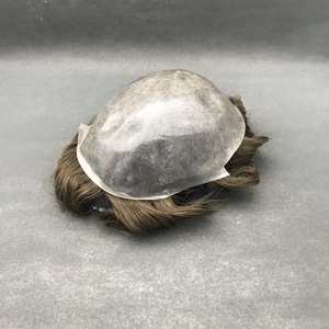 Prothèse capillaire complète en PU pour <span class=keywords><strong>homme</strong></span>, en cuir pleine fleur, demi-boucle, 0.08 0.06, PU transparent, entièrement tissée à la main - Product Image 2