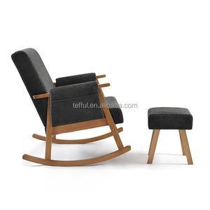 Fauteuil à bascule en bois à deux places en tissu bouclé, confortable et relaxant - Product Image 2