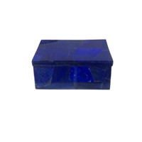 Boîte à bijoux artisanale moderne en marbre blanc et lapis-lazuli bleu, fabriquée en Inde, respectueuse de l'environnement, en pierres précieuses naturelles, cadeau souvenir Agra Heritage
