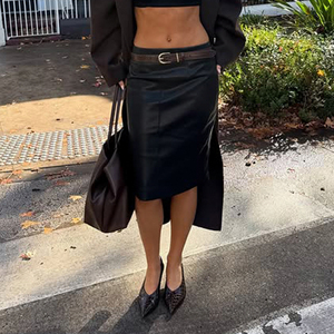 Women's Faux Leather Midi <b>Skirt</b> Low Waist Bodycon Pencil <b>Skirt</b> Solid Color Casual Streetwear PU Leather <b>Skirt</b> - Product Image 2