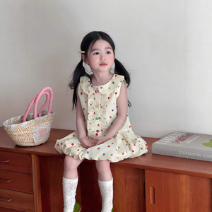 Nuovi Vestiti Estivi per Bambine 2026 in Stile Coreano, Abiti Freschi e Dolci con Pois Colorati, Senza Maniche, con Volant e Gonna a Balze - Product Image 3