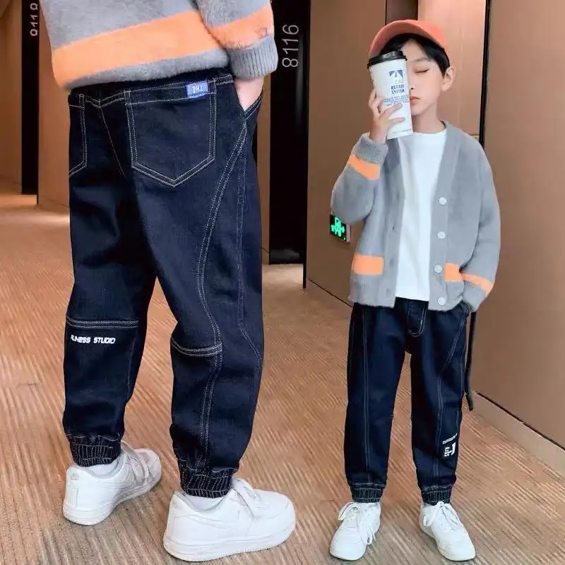 New Fashion Kids Denim Pants Children Boys Trousers Cotton Elastic Waist Casual Teens Baby Boys Jeans