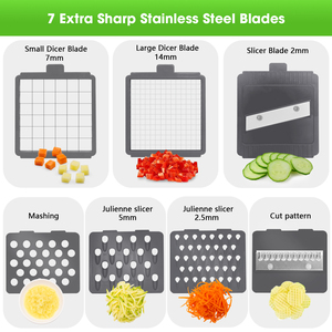 Picador de Verduras con 7 Cuchillas, Cortador de Cebolla con Recipiente, Cortador de <span class=keywords><strong>Alimentos</strong></span> y Rallador, Rebanador Mandolina - Product Image 2
