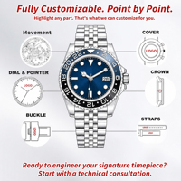 Montres mécaniques classiques personnalisées en gros avec logo, bracelet en acier inoxydable argenté, grand cadran, calendrier, aiguilles lumineuses, montre étanche