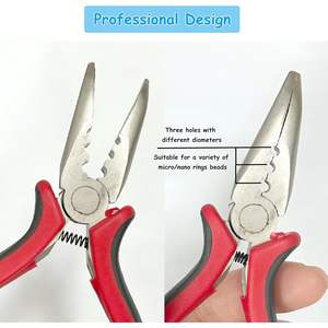 Obexa OBP-39499 Alicates de metal y goma negros y rojos para extensiones de cabello, mini alicates de 3 orificios para abrir y quitar micro/nano anillos, agarre ergonómico - Product Image 6