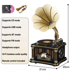 ลำโพงเสียงย้อนยุคแบบขายส่ง พร้อมฮอร์นโลหะขนาดใหญ่ รองรับ BT USB วิทยุ FM สำหรับตกแต่งบาร์ คาเฟ่ สไตล์วินเทจ - Product Image 6