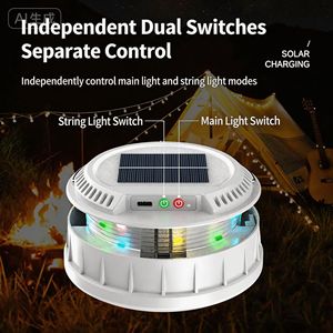 Lampe de tente solaire à LED avec guirlandes lumineuses colorées intégrées, lanterne de camping rechargeable RGB - Product Image 3
