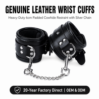 Menottes en cuir véritable extra-larges, robustes et rembourrées, avec chaîne argentée détachable, fabriquées par un fabricant avec 20 ans d'expérience