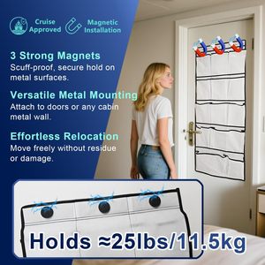 Over Door Organizer 13 Pocket Hanging Storage White Nylon Multifunctional Behind Door Wall Mount With <b>Hooks</b> For Neatening - Product Image 2
