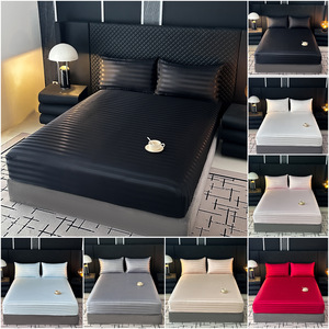 Ensemble de draps modernes minimalistes 3 pièces - Rayures satinées imitation soie polyester terylène - Taies d'oreiller de style europé<span class=keywords><strong>en</strong></span>/américain - Product Image 5