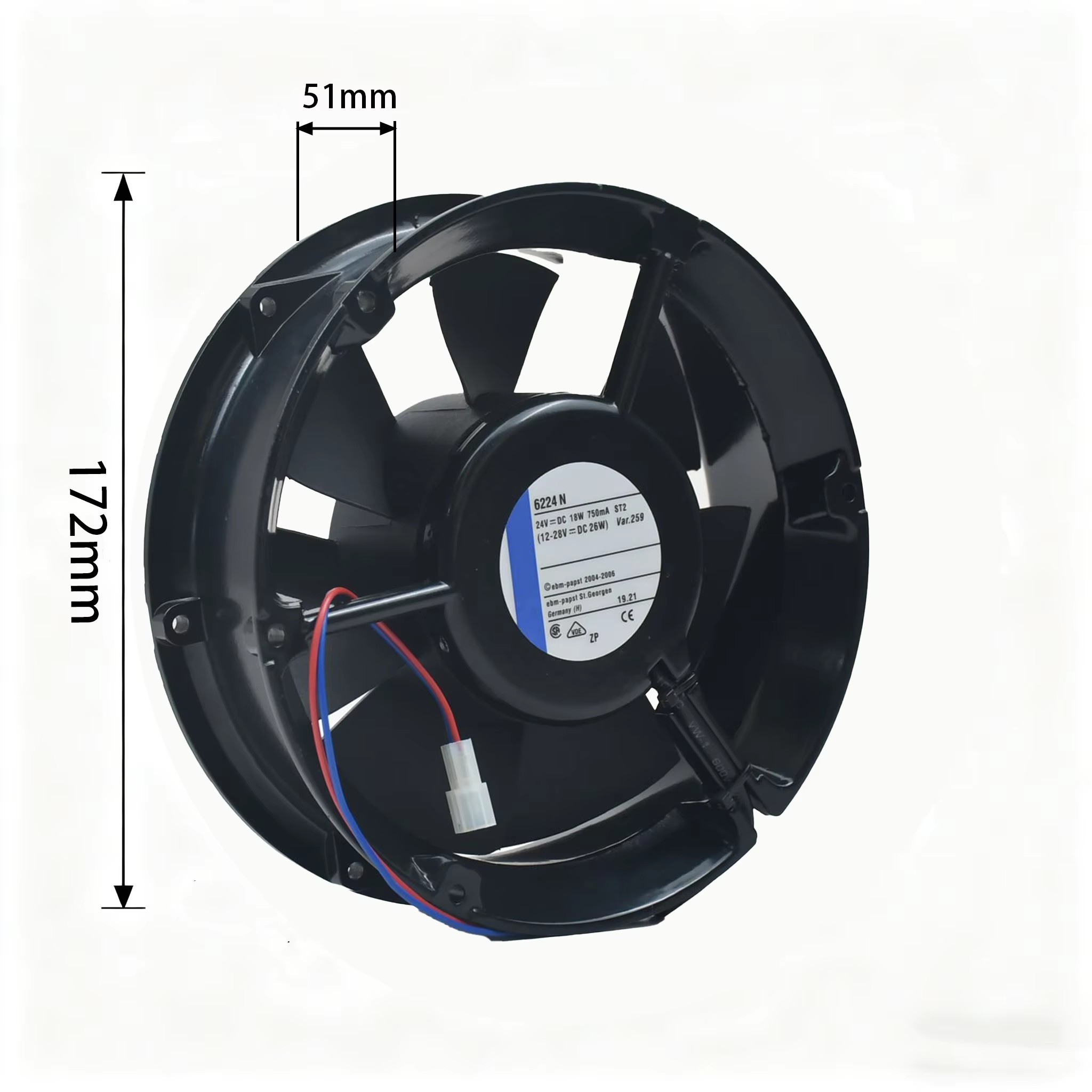6224N/17HTR 24VDC 26.5W German Original Axial Cooling Fan for