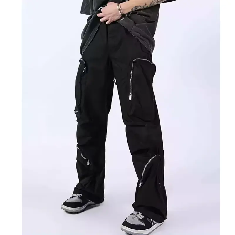 カスタムロゴ高品質綿100% カーゴパンツストリートウェアルーズジョガージッパーポケット付き男性用パンツ