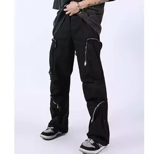 Logo personalizzato di alta qualità di cotone 100% pantaloni Cargo Streetwear pantaloni larghi con tasche con cerniera pantaloni per gli uomini