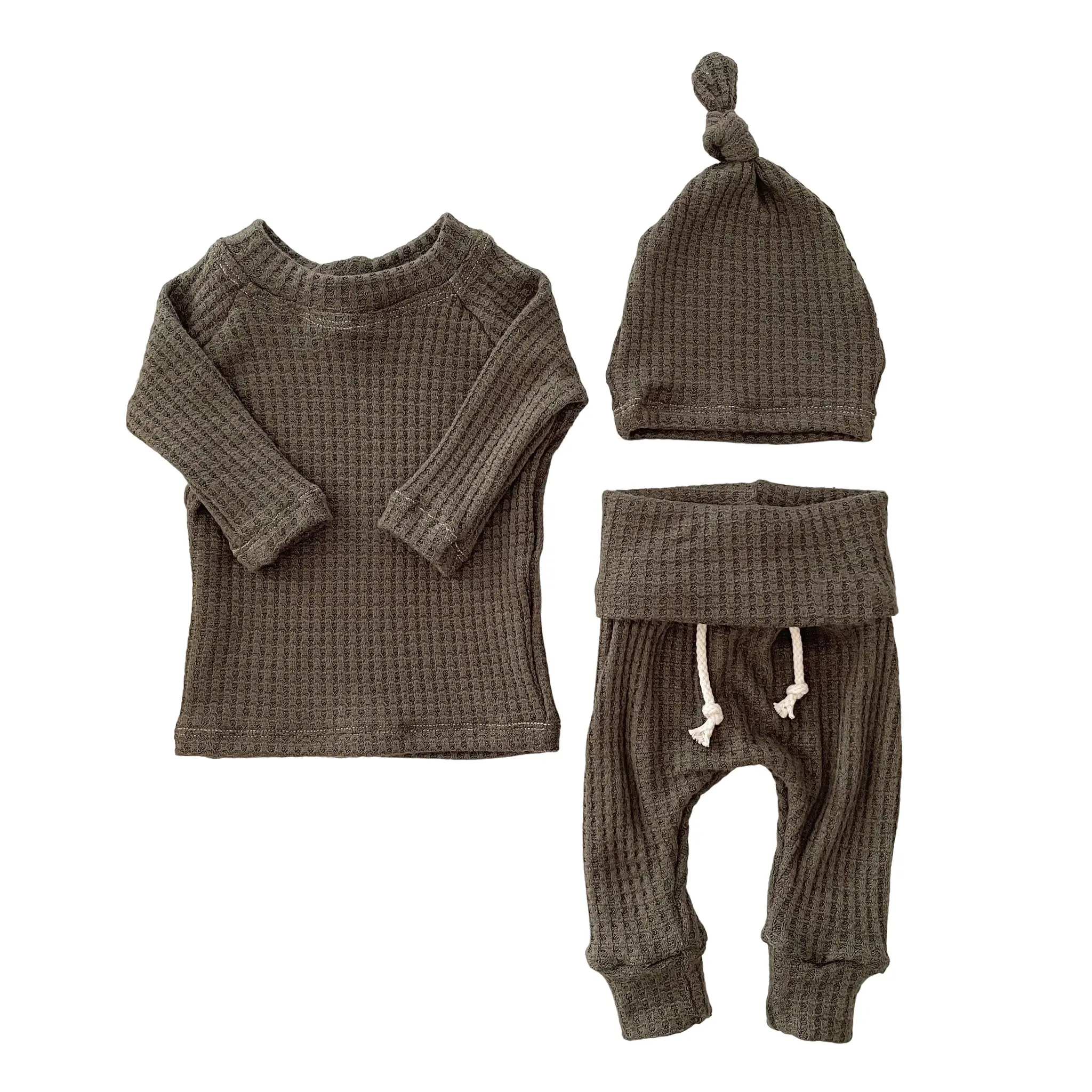 Low moq custom 2023 brand abbigliamento per bambini servizio fotografico waffle knit pure cotton baby outfit